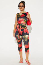 Strawberry Print Seventh Pants Two Piece Set GBGF-5084