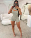 Sexy Hollow Out Sequins Three Piece Shorts Set QXTF-XT8187