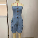 Sexy Tube Top Single-breasted Denim Romper LSD-2437