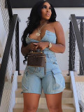 Sexy Tube Top Single-breasted Denim Romper LSD-2437