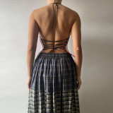 Backless Tie Up Sleeveless Print Vest YWXS-K24B46321