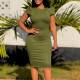 Plus Size Short Sleeve Solid Color Pencil Dress GATE-578
