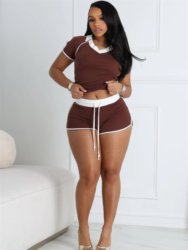 Solid Color Short Sleeve Sport Short Suit YWXS-XS-L45563