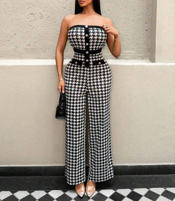 Print Off Shoulder Knits Tube Tops Jumpsuit GMOY-ZG2025-9