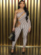 Stripe Single Shoulder Hollow Out Jumpsuit YWXS-XS-XSL44903
