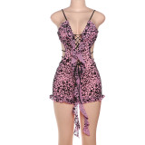 Printed Low-cut Hollow Out Lace-Up Romper GZJQ-K24Q60762