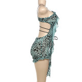 Printed Low-cut Hollow Out Lace-Up Romper GZJQ-K24Q60762