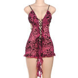 Printed Low-cut Hollow Out Lace-Up Romper GZJQ-K24Q60762