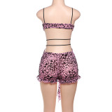 Printed Low-cut Hollow Out Lace-Up Romper GZJQ-K24Q60762