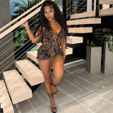 Printed Low-cut Hollow Out Lace-Up Romper GZJQ-K24Q60762
