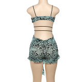 Printed Low-cut Hollow Out Lace-Up Romper GZJQ-K24Q60762