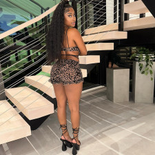 Printed Low-cut Hollow Out Lace-Up Romper GZJQ-K24Q60762
