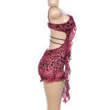 Printed Low-cut Hollow Out Lace-Up Romper GZJQ-K24Q60762