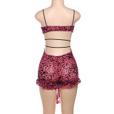 Printed Low-cut Hollow Out Lace-Up Romper GZJQ-K24Q60762