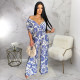 Print Off Shoulder Bat Sleeve Jumpsuit YF-20172