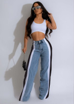 Fashion Print Patchwork Straight Jeans LSD-2320