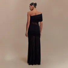 Slash Neck Mesh Patchwork Maxi Dress GAXB-D121DS