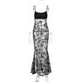 Backless Patchwork Lace Sling Maxi Dress GLAG-D5318604G