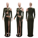 Sexy Hollow Out Split Maxi Dress CYA-901713