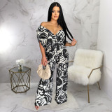Print Off Shoulder Bat Sleeve Jumpsuit YF-20172
