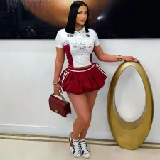 Fashion Pirnt Tops And Pleated Skirt 2 Piece Set CYA-901784