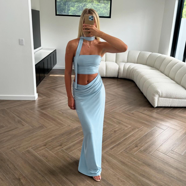 Solid Color Tube Tops Pleated Maxi DressGAXB-D122DS
