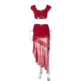 Solid Color Sexy Wrap Chest Pleated Irregular Dress GLAG-S5218502F