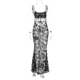 Backless Patchwork Lace Sling Maxi Dress GLAG-D5318604G