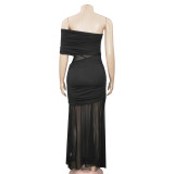 Slash Neck Mesh Patchwork Maxi Dress GAXB-D121DS