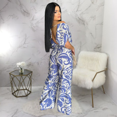 Print Off Shoulder Bat Sleeve Jumpsuit YF-20172