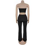 Sexy Wrap Chest Metal Button Trouser Set BY-7327