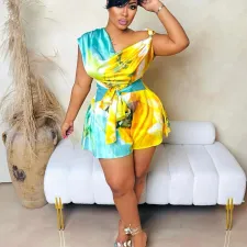 Sleeveless Print Tie Up Romper CYA-901705