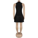 Sleeveless Sport Stripe Pleated Dress BY-7320
