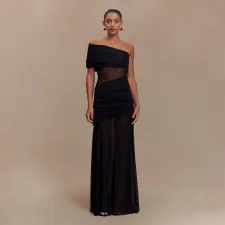 Slash Neck Mesh Patchwork Maxi Dress GAXB-D121DS