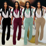 Sport Short Sleeve Color Block Two Piece Pants Set BY-7306
