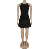Sleeveless Sport Stripe Pleated Dress BY-7320