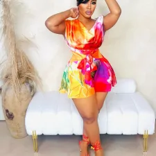 Sleeveless Print Tie Up Romper CYA-901705