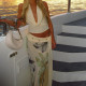 Backless Wrap Splicing Mesh Printed Split Long Skirt Set GLAG-S5218548G