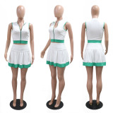 Sleeveless Zipper Tops Skirt Two Piece Set CYA-901804