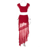Solid Color Sexy Wrap Chest Pleated Irregular Dress GLAG-S5218502F