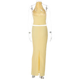 Solid Color Backless Two Piece Skirt Set GLAG-S5318679G
