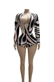 V Neck Long Sleeve Bodysuit Two Piece Shorts Set GFCF-1359