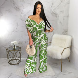 Print Off Shoulder Bat Sleeve Jumpsuit YF-20172