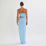 Solid Color Tube Tops Pleated Maxi DressGAXB-D122DS