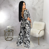 Print Off Shoulder Bat Sleeve Jumpsuit YF-20172