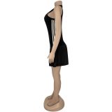 Sleeveless Sport Stripe Pleated Dress BY-7320