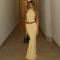 Solid Color Backless Two Piece Skirt Set GLAG-S5318679G