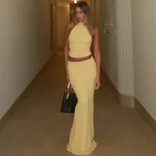 Solid Color Backless Two Piece Skirt Set GLAG-S5318679G