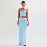 Solid Color Tube Tops Pleated Maxi DressGAXB-D122DS