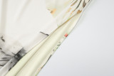 Backless Wrap Splicing Mesh Printed Split Long Skirt Set GLAG-S5218548G